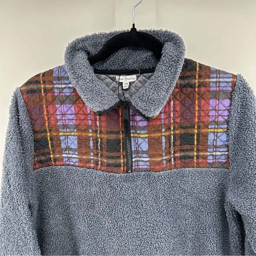 Vera Bradley Women's Teddy Fleece Blue Pullover 1/4 Zip Tartan Plaid Size S/M - Picture 3 of 7